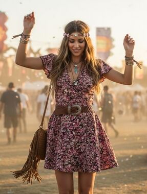 Band of Gypsies M Bohemian Festival Coachella Ditsy Floral Faux Wrap Mini Dress